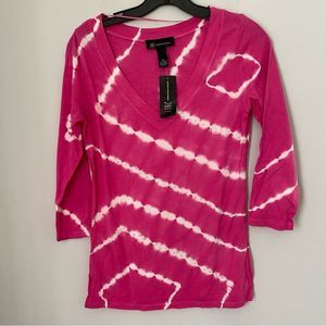 INC Women’s V Neck 3/4 Sleeve Tie Dye Top size M